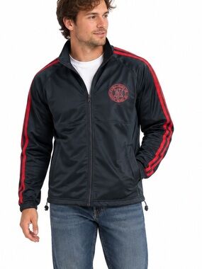 MECCA Track Jacket M Navy Red Full Zip Racing Stripe Y2K Vintage Streetwear
